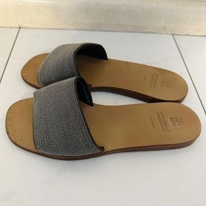 Brunello Cucinelli Leather Slides - Dark Gray